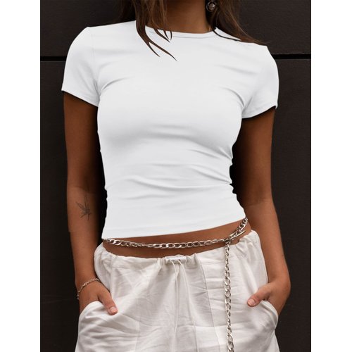 ZHENWEI Short Sleeve Workout Tops for Women Pack Cropped Gym Compression Shirts Cute Tight Basic Tops Tee Black&White S