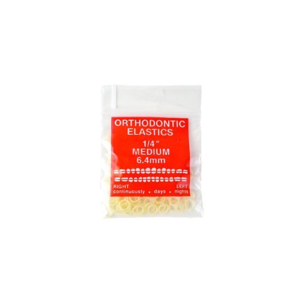 100 pack Orthodontic Elastics Bands 1/4 medium (6.4 mm) diameter 4.5 ounces force - Great for Dreadlocks, Braids, Tooth Gap, Braids, Dog Bows, Top knots, Dog Ribbons by AdentalZ