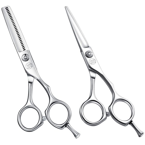 Professional 5.5 Inch Hair Cutting Scissors Hair Thinning Shears Set, Salon Barber Hair Cutting Texturizing Blending Shear for Women Men Adults, Handmade from 440C Japanese Stainless Steel