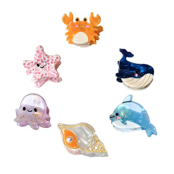 6PCS Sea Animals Small Hair Claw Clips for Women Girls Mini Ocean Hair Clip Beach Hair Accessories with Sturdy Grip Keep Hairstyle for Thick or Thin Hair