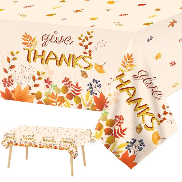 3 Pack Thanksgiving Party Decorations Fall Theme Tablecloths Maple Leaves Table Covers for Birthday Party Supplies Give Thanks Autumn Party Favors Thanksgiving Holiday Table Decor 54 x 108 Inch