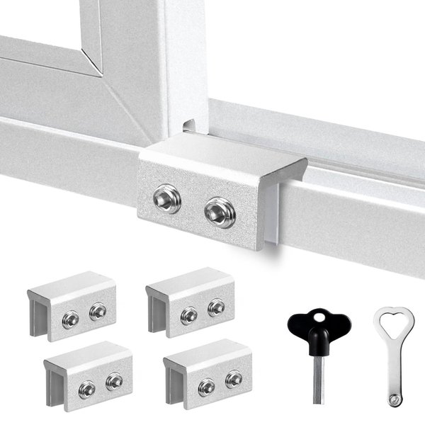 PINGXNG Window Locks,4 Sets,Alu Alloy material Window Lock for Vertical&Horizontal Sliding Windows and Doors,Adjustable Security Window Stop,for Child Home Safety,Bedroom,Office&Balcony(silver medium)