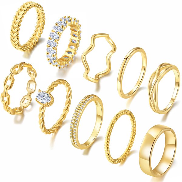 PLOMFOV Gold Rings for Women Non Tarnish Gold Plated Stackable Rings Wedding Bands Eternity Dainty 14K Gold Ring Thin Simple Trendy Thumb Stacking Ring Pack Size Gold 6