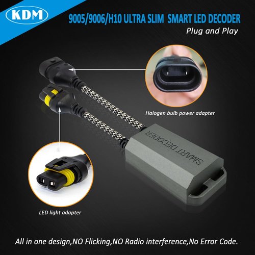 KDM 9005 9006 H10 9012 LED Light Decoder Canbus,Anti Flickering Error Free Load Resistor, LED Warning Canceller Resistor Adapter,2Pack