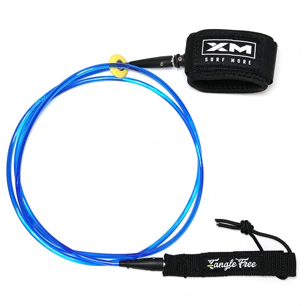 XM SURF MORE Comp 6ft Surfboard Leash with Tangle Free Upgrade, Cord Thickness (.220in), Key Pocket, Unbreakable Swivels, Detachable Railsaver, Made in USA