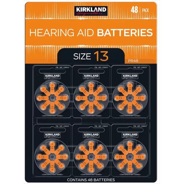 Kirkland Signature Hearing Aid Batteries 48 Pack Zinc Air, Size 13