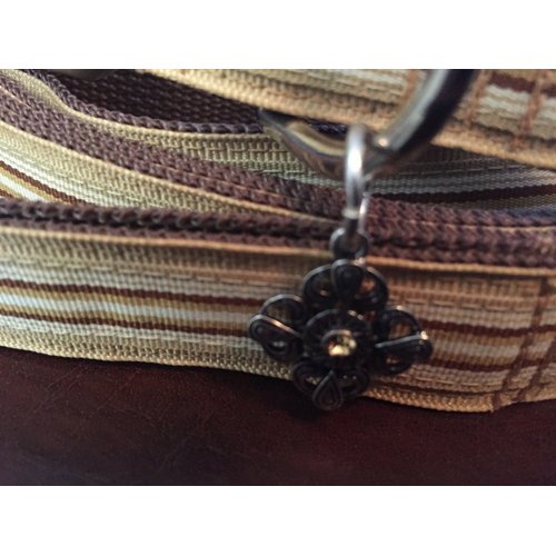 Tan, white designer dog collar. 13"-17", 58" leash