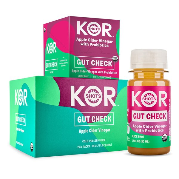 KOR Shots Apple Cider Vinegar Probiotics Shot - 18 Pack x 1.7 Fl Oz - Gut Check - Digestive Health - 1 Billion Cfu Probiotics - USDA Certified Organic