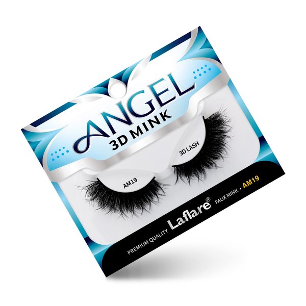 Laflare 3D MINK ANGEL Eyelashes, Soft, Feather-Light, Double-Layer, Voluminous, Glamorous, Fluffy, Striking Look, Reusable Premium Quality False Mink Lashes (AM19)