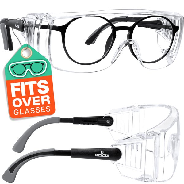NoCry Safety Glasses Over Eyeglasses — Fog and Scratch-Resistant Over Glasses Safety Glasses for Men and Women with Side Shields, UV380 Protection, ANSI Z87 Rated — Perfect Safety Goggles Over Glasses