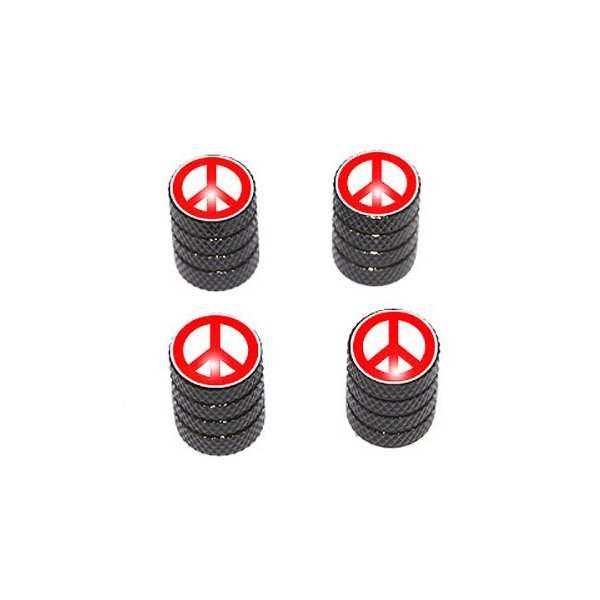 GRAPHICS & MORE Peace Sign Red - Tire Rim Valve Stem Caps - Black
