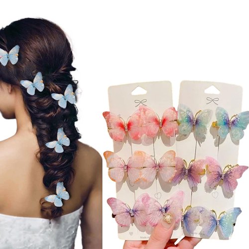 12 PCS Gradient Colour Glittery Butterfly Hair Clips For Thin And Thick Hair Non-Slip Hair Accessories Decorating Women'S Sweet Hair