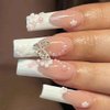 Foccna Long White Press on Nails French Fake Nails Full Cover Flower Design Coffin 3D Butterfly Acrylic False Nails for Women and Girls,24PCS