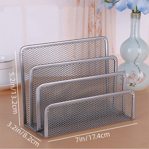 VANRA Small Letter Sorter Desktop File Holder Organizer Metal Mesh with 3 Vertical Upright Compartments (Silver)