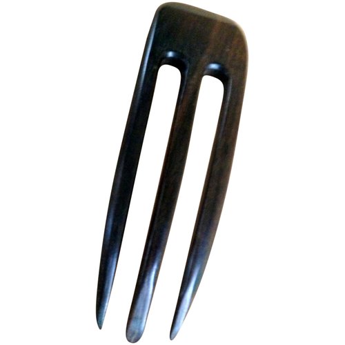 (1) Ebony Wood Three Prong Curved 4.5 Inch Hair Stick Pick Pic Pin Fork