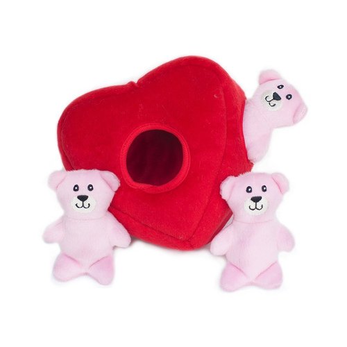 ZippyPaws - Holiday Burrow, Interactive Squeaky Hide and Seek Plush Dog Toy - Heart ‘n Bears