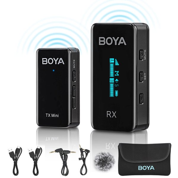 BOYA Wireless Lavalier Microphone System, BY-XM6-S1 Mini Ultra-Compact Wireless Lapel with LCD Screen for DSLR Camera Camcorder Smartphones Tablets Computer for Vlog YouTube Interview