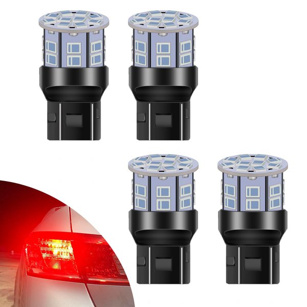 LEDYOTRY 7440 7443 LED Bulb Red for Tail Brake Lights, 12V-24V Super Bright Low Power 7441 7444 W21W T20 LED Bulb Replacement for Brake Lights, Tail Lights, Turn Signal Stop Lights (Pack of 4)