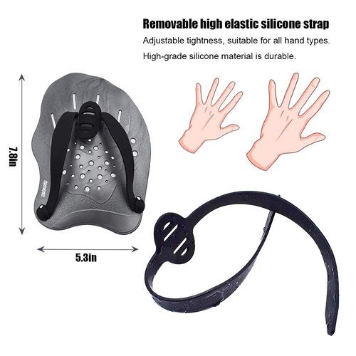 Vsidea Swim Training Hand Paddles with Ear Plugs and Nose Clip, Swimming Paddles with Adjustable Straps, Swimming Paddles for Women Men and Children (Silver)