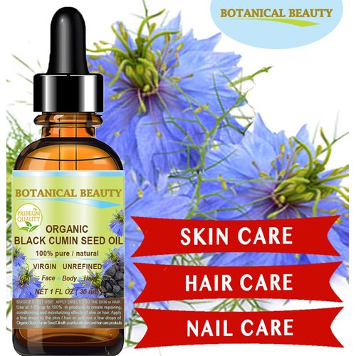 ORGANIC BLACK CUMIN SEED OIL Nigella sativa 100% Pure Natural Virgin Undiluted 2 Fl.oz.- 60 ml for Face, Skin, Hair, Lip, Nails. Rich in Vitamin C, vitamin E by Botanical Beauty
