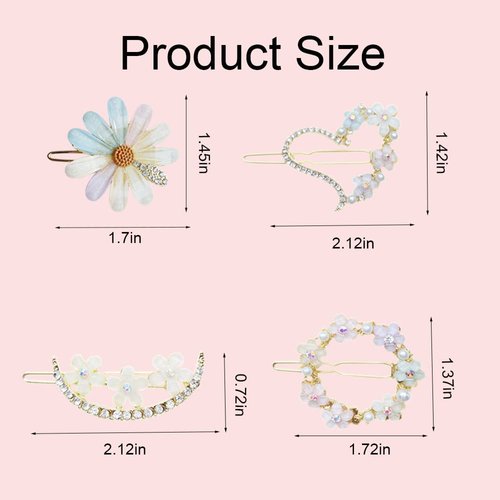 AWEELON 8PCS Decorative Hair Pins Clips for Women and Girls,Glitter Crystal Flower Hairpin, Handmade Metal Barrettes Hair Jewelry Accessories Set