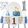 1st Birthday Highchair Banner Set, Party Decorations for Girl Baby Shower, 1st Birthday Party Supplies with Birthday Hat, Cake Topper, Balloon Set, and Tinsel Foil Fringe Curtain, Blue