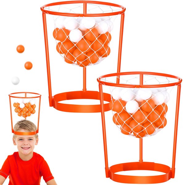 Libima 2 Pcs Head Hoop Basketball Party Game Set for Kids and Adults Portable Adjustable Basket Net Headband with Balls for Birthday Carnival Christmas Office Family Indoor Outdoor Activity Game