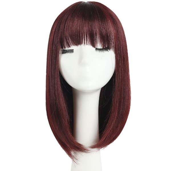 HSPJHTM Bob Wig, Purple Short Wigs Flame Retardant 14" Straight Silky Fluffy Womens Hair Wigs Synthetic Black Wig With Bangs Girl Cosplay Colorful Women Daily Much Colors (Free Wig Cap)
