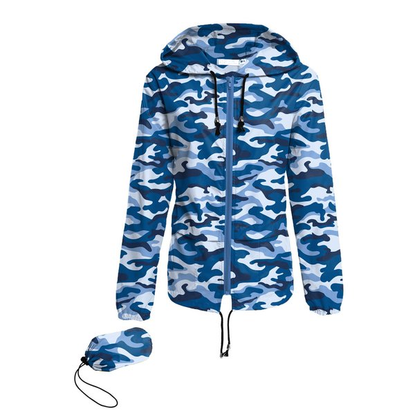 Avoogue Raincoat Women Lightweight Waterproof Rain Jackets Packable Outdoor Hooded Windbreaker Running Coat Blue Camouflage XXL