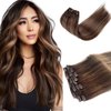 Clip in Hair Extensions Real Human Hair,12 Inch Golden Blonde Balayage Light Blonde Highlights Clip in Hair Extensions Human Hair Clip in Extensions 70G 7 Pcs Double Weft Remy Human Hair Extensions