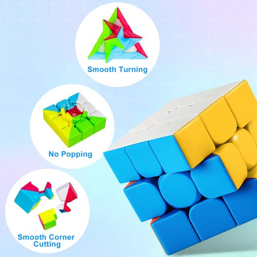 Speed Cube Set, 7 Pack Speed Magic Cube Set with Speed Cube 3x3, 2x2, 4x4 Speed Cube, Pyramid Megaminx Speed Cube, Stickerless Speed Cube for Kids Toddlers Adults, Puzzle Cube Set for Kid