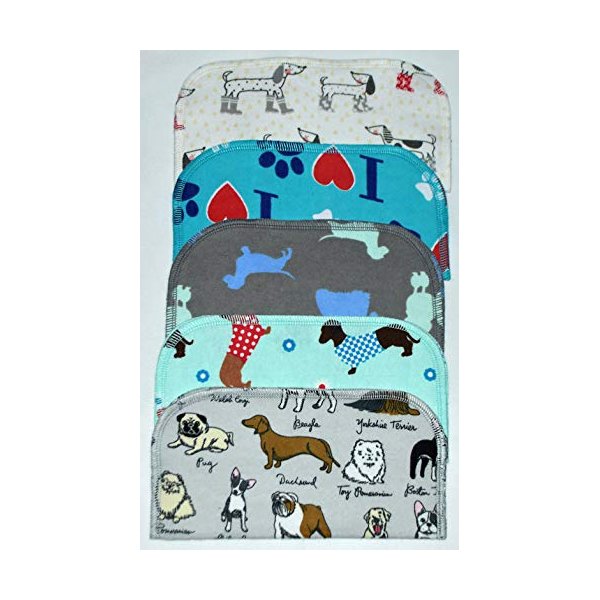 2 Ply Printed Flannel 8x8 Inches Set of 5 Little Wipes I Woof You