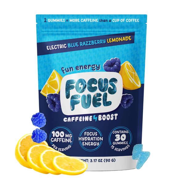 FocusFuel Energy Chews – Blue Razzberry Lemonade (15 Servings) – 100mg Caffeine + L-Theanine + B12, Magnesium – Great Taste – No Crash or Jitters
