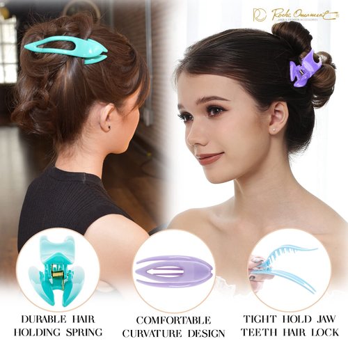 RC ROCHE ORNAMENT 6 Pcs Womens French Concord Curved Hair Clip No Slip Strong Grip Comfortable Hold Girls Ladies Beauty Accessory Fashion Pin Teeth Clamp, Small Pastel Multicolor