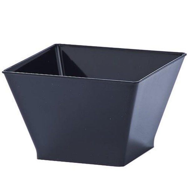 Lillian Tablesettings Plastic 8 oz | Black Rectangles Servingware | Pack of 20 Party Bowls, 3.5 x 3.5 x 7.5 inches