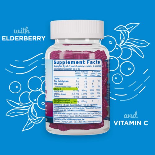 Mommy's Bliss Kids Elderberry Gummies, Supports Immunity with Black Elderberry, Zinc & Vitamin C, Gluten Free & Vegan, Age 2 Years+ (60 Count)