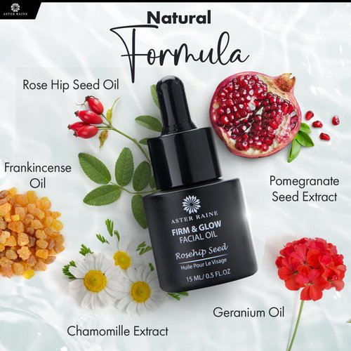 Aster Raine Facial Oil - Anti Aging Rosehip Seed, Pomegranate Face Oil - Hydrating, Firming Face Oils for Dry Skin - Fast Absorbing Daily Serum - Travel Friendly Moisturizer - 0.5 Oz