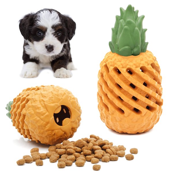 Youngever Pineapple Dog Treat Toys for Pet Teeth Cleaning, Chewing, Fetching, Tough Toy for Aggressive Chewers, Treat Food Dispensing Toys (Small 4.3 inch)