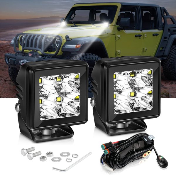 Auxbeam LED Pod Light, 2 Inch White Offroad Cube Light Pods Focusing Spotlights, 4800LM Off Road Spot Beam Auxiliary Driving Ditch Work Lights for Auto Truck Car Jeep