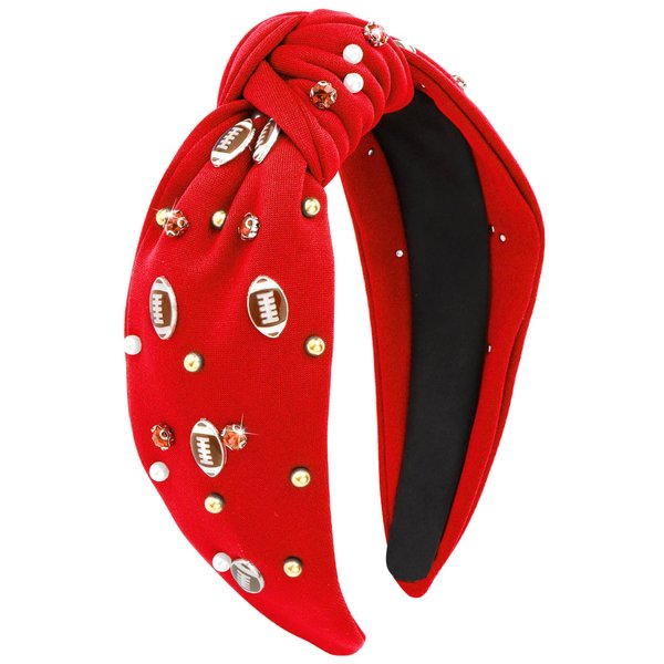 YARIEW Football Headband for Women Knotted Jeweled Headband for Women Girls Top Knot Headband for Women Football Accessories Sports Fan Mom Christmas Gifts (Red)…
