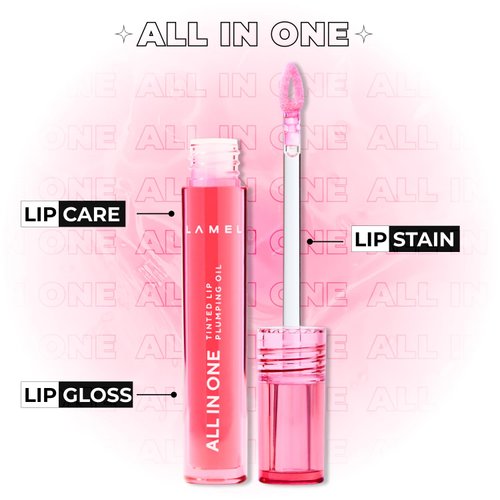Lamel All-in-One Lip Oil - Lightweight, Tinted, Plumping, Hydrating Lip Gloss - Lip Balm for Day & Night Use, Long-Lasting Lip Stain, Lip Glow Oil, No-Sticky Gloss, Lip Plumper Tint - Peachy №401