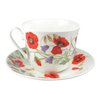 Roy Kirkham English Meadow Poppy Flower Breakfast Teacup and Saucer Set Fine Bone China