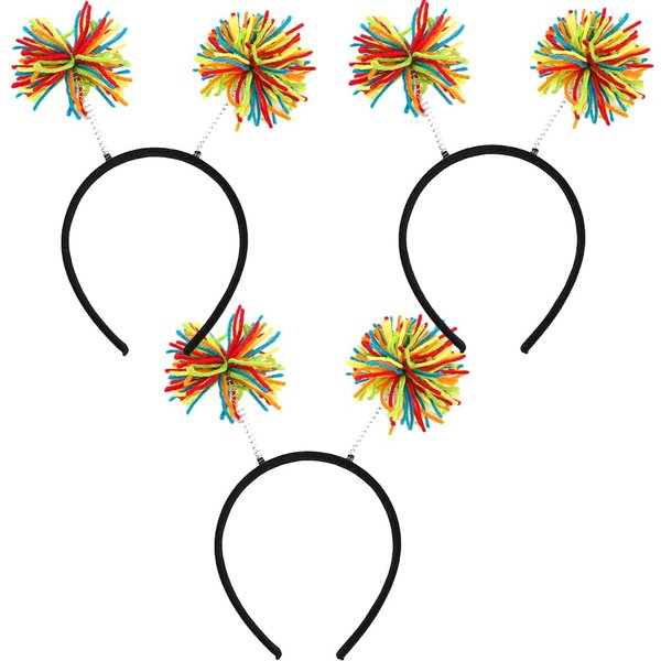 LEKTIST 3PCS Pom Pom Headband - Pom Headwear Party Headband Fun Party Accessory for Women Adults Kids Costume Accessories (Black and Rainbow)