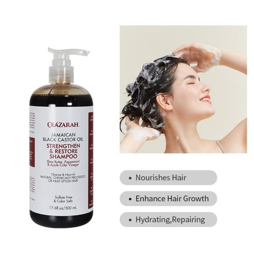 OLAZARAH Jamaican Black Castor Oil Strengthen & Restore Shampoo with Shea Butter, Peppermint and Apple Cider Vinegar to Cleanse & Nourish, 17 Fl oz