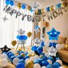 CANREVEL Happy Birthday Banner 13pcs 16 Inch Mylar Foil Letters Sign with 8pcs Star Balloons Birthday Party Decorations for Kids and Adults - 3D Silver Blue