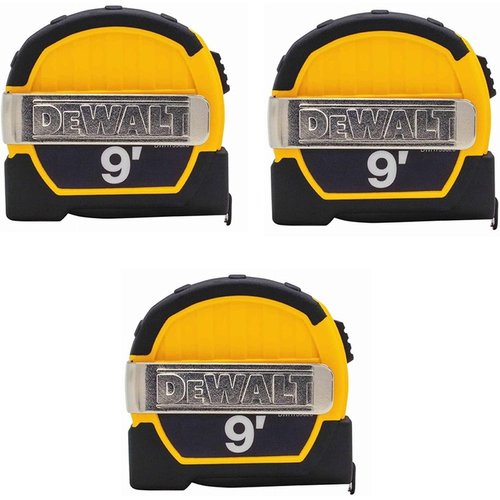 Dewalt DWHT33028M 9ft. Magnetic Pocket Tape Measure, Black and Yellow, 3 Pack