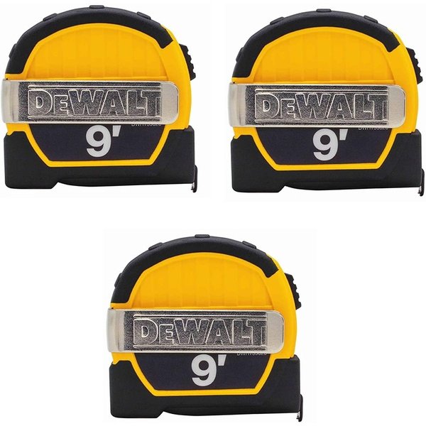 Dewalt DWHT33028M 9ft. Magnetic Pocket Tape Measure, Black and Yellow, 3 Pack