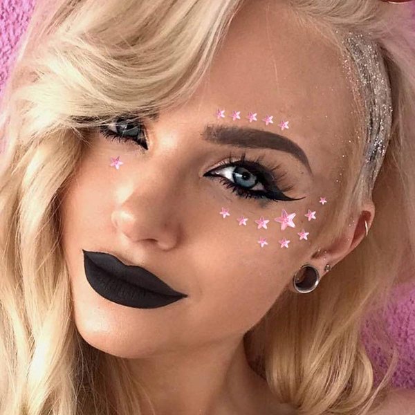 Stars Pattern Eye Gems Sticker Face Jewels Stickers Self Adhesive Halloween Rave Party Temporary Tattoos Rainbow Face Gems Stickers Women Festival Accessory and Crafts Nail Decorations (Pink Stars)