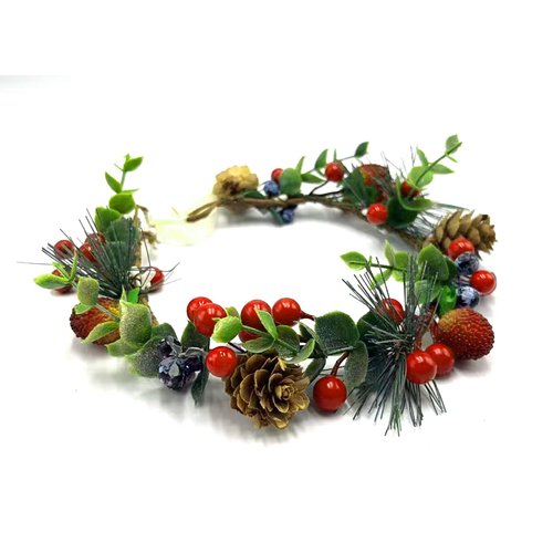 TOECWEGR Christmas Flowercrown Floral Wreath Red Berry Pine Cone Crown Forest Woodland Wedding Headpiece Headband (HHS1703T)
