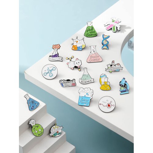 Patelai 20 Pcs Science Pin Set Cute Kawaii Pins Cartoon Scientist Science Pins Lapel Laboratory Brooch Pin for Backpacks Chemistry Kids Adults Clothes Caps Bags(Laboratory Style)